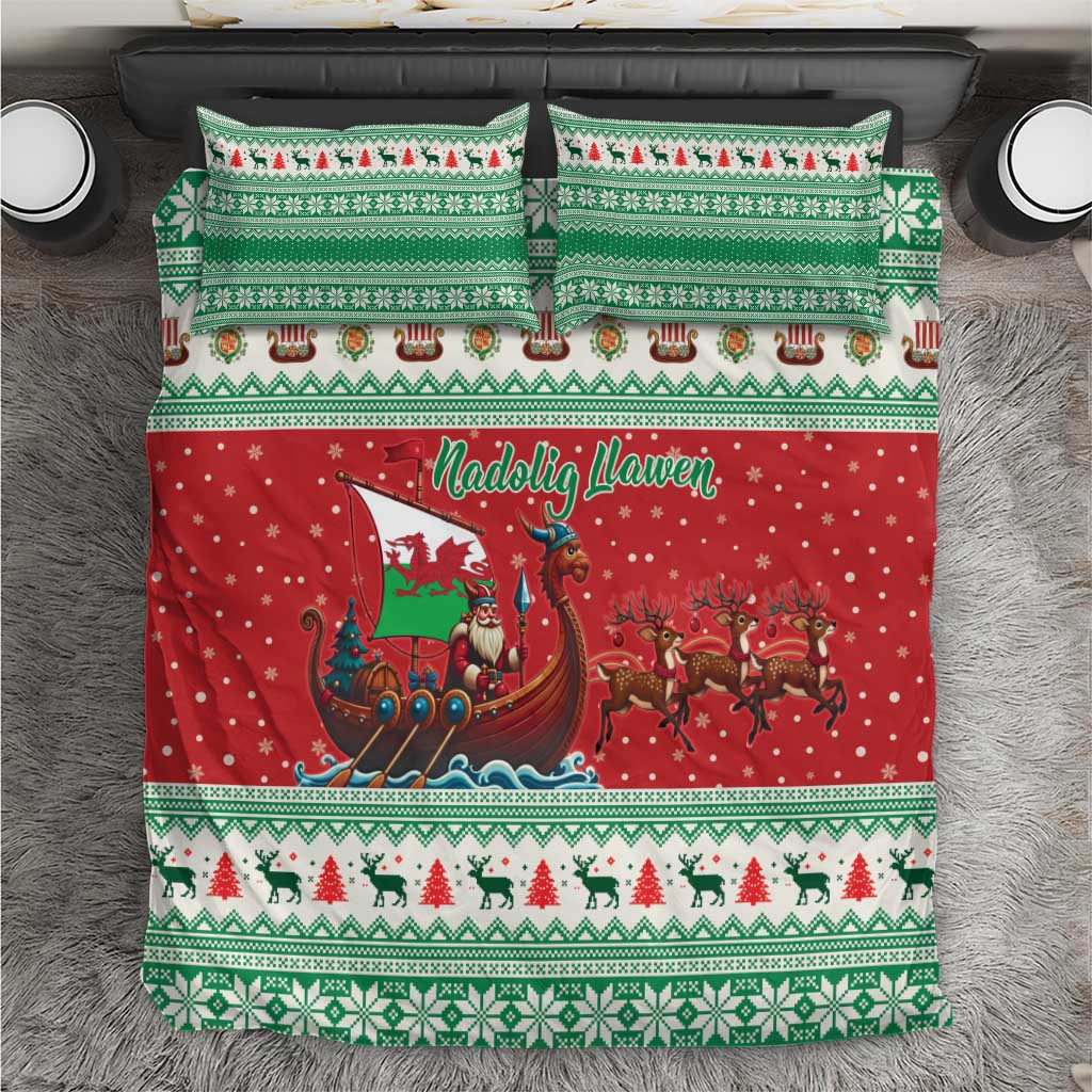 Wales Viking Santa Christmas Bedding Set Funny Reindeer Norse Xmas - Wonder Print Shop