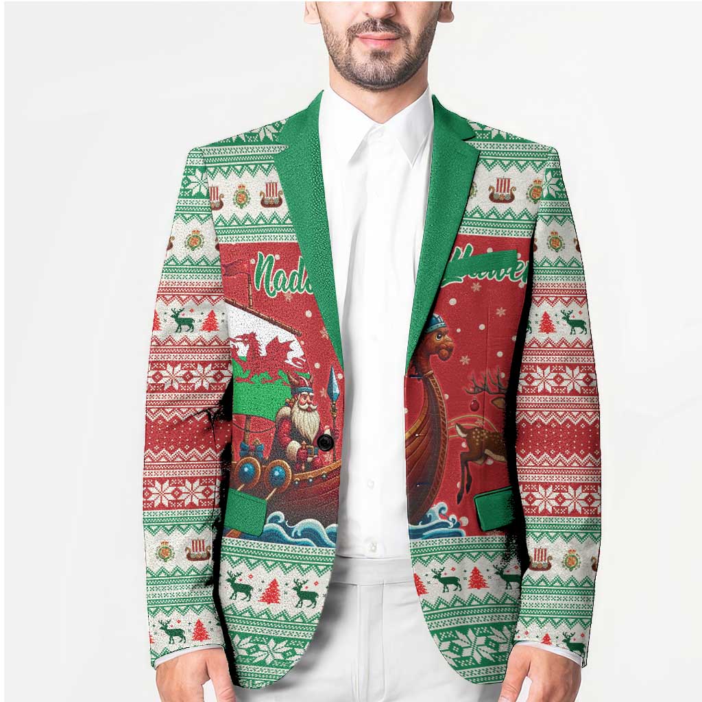 Wales Viking Santa Christmas Blazer Funny Reindeer Norse Xmas - Wonder Print Shop