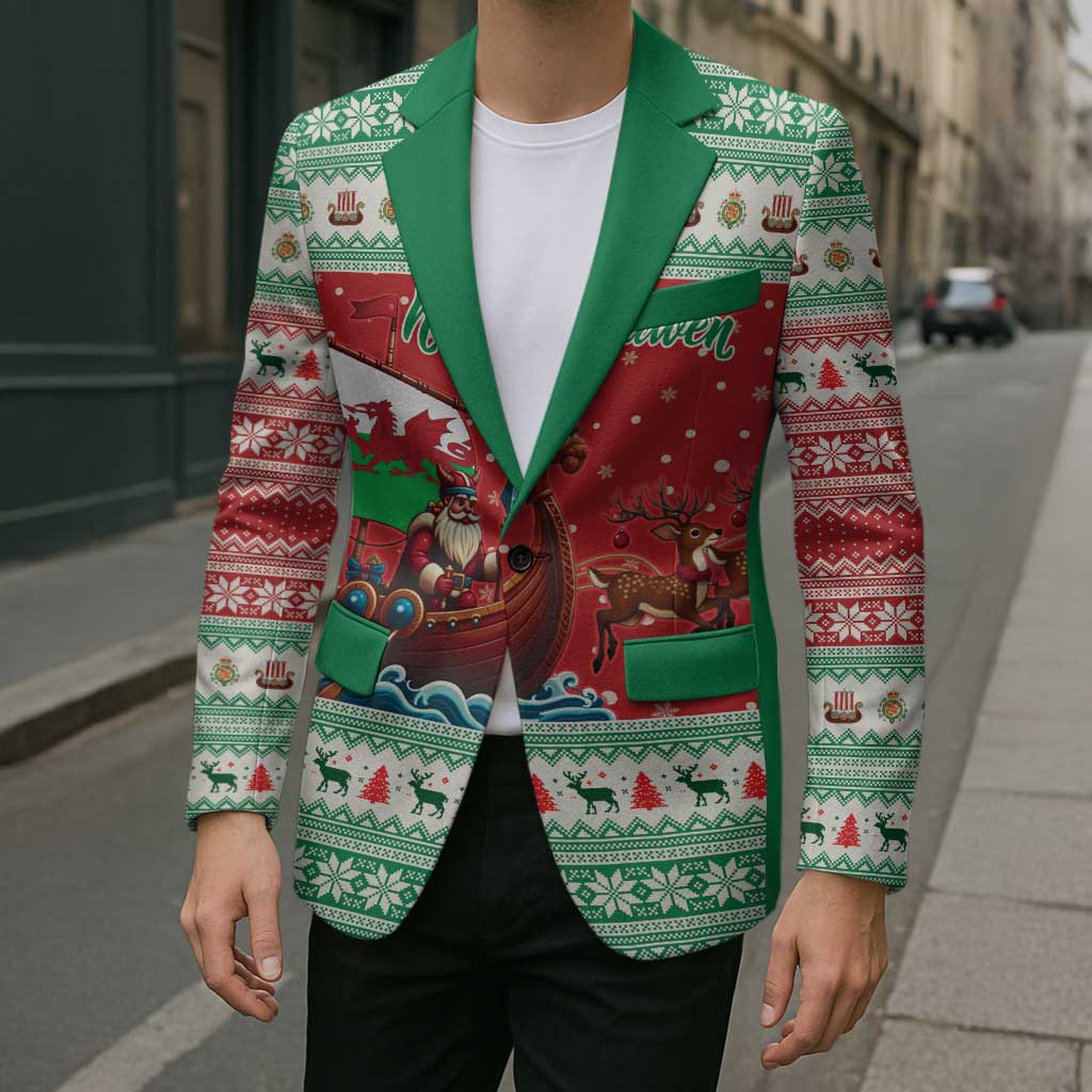 Wales Viking Santa Christmas Blazer Funny Reindeer Norse Xmas - Wonder Print Shop