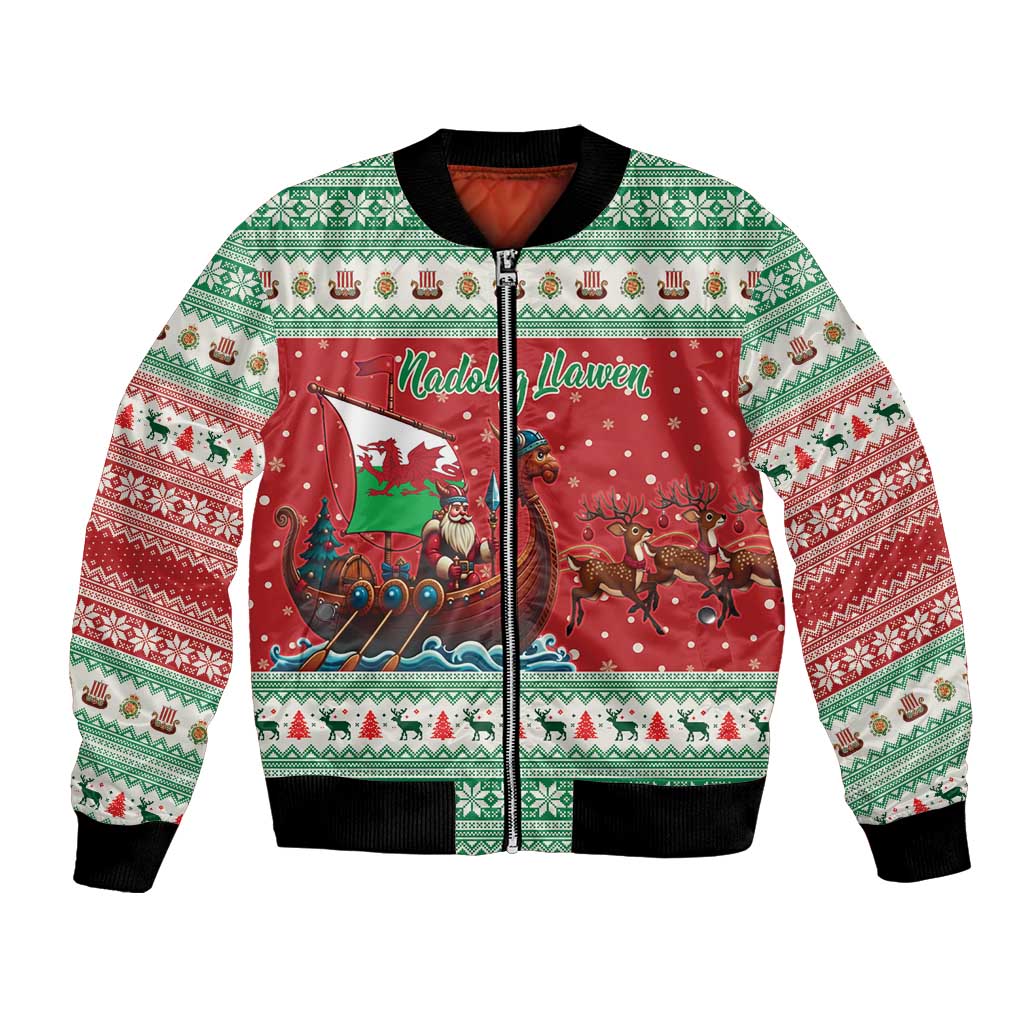 Wales Viking Santa Christmas Bomber Jacket Funny Reindeer Norse Xmas - Wonder Print Shop