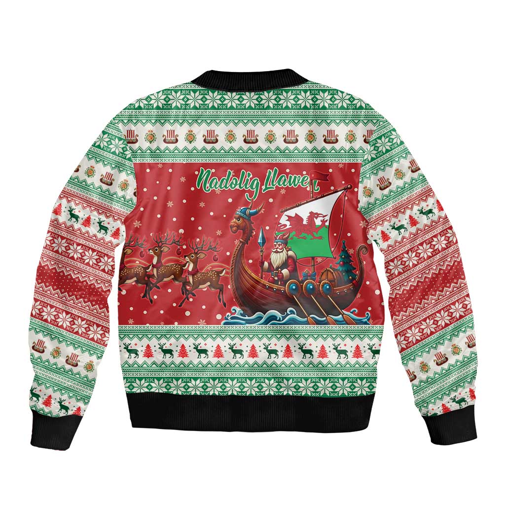 Wales Viking Santa Christmas Bomber Jacket Funny Reindeer Norse Xmas - Wonder Print Shop