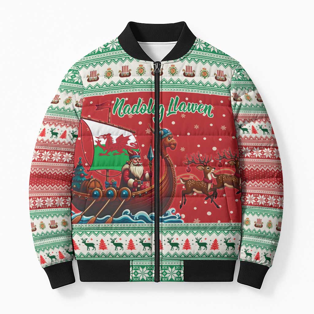 Wales Viking Santa Christmas Bomber Puffer Jacket Funny Reindeer Norse Xmas - Wonder Print Shop