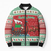 Wales Viking Santa Christmas Bomber Puffer Jacket Funny Reindeer Norse Xmas - Wonder Print Shop