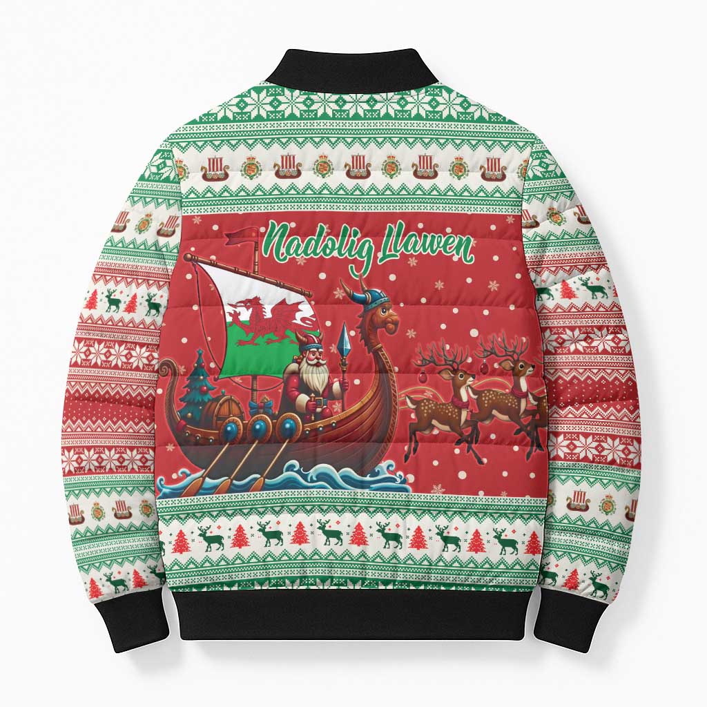 Wales Viking Santa Christmas Bomber Puffer Jacket Funny Reindeer Norse Xmas - Wonder Print Shop