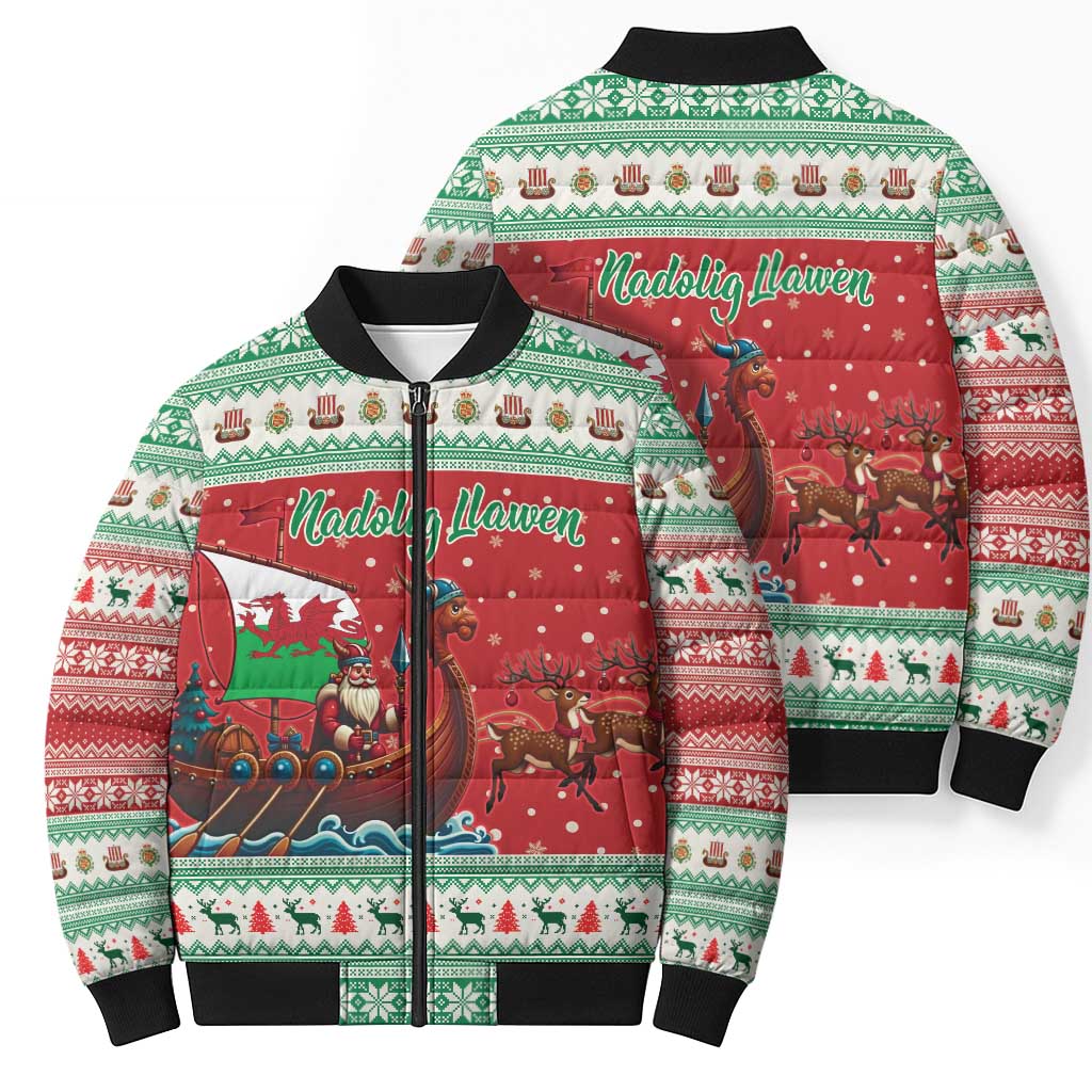 Wales Viking Santa Christmas Bomber Puffer Jacket Funny Reindeer Norse Xmas - Wonder Print Shop