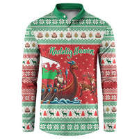 Wales Viking Santa Christmas Button Sweatshirt Funny Reindeer Norse Xmas - Wonder Print Shop