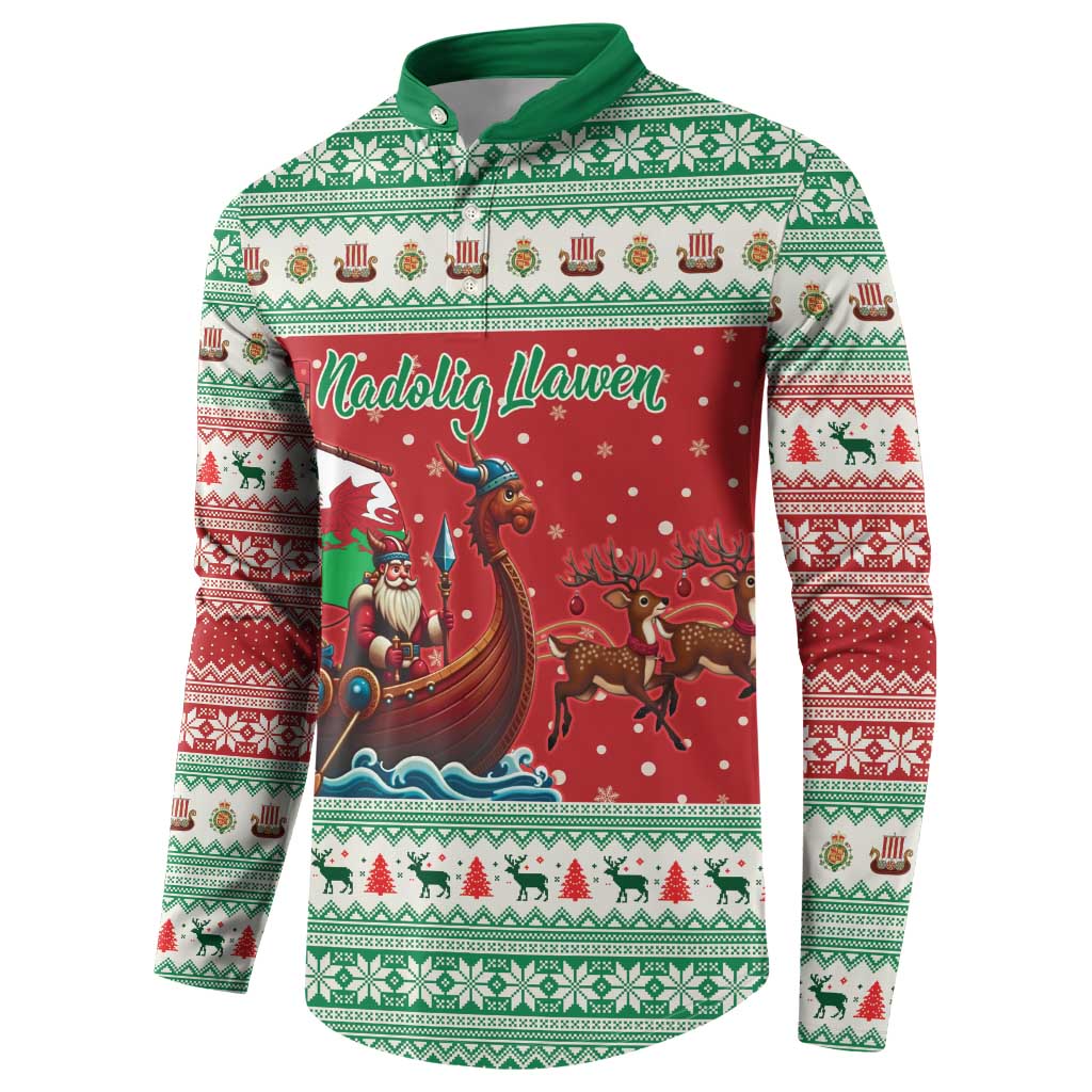 Wales Viking Santa Christmas Button Sweatshirt Funny Reindeer Norse Xmas - Wonder Print Shop