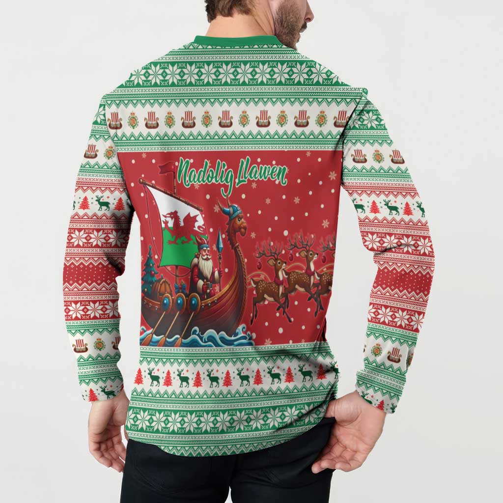 Wales Viking Santa Christmas Button Sweatshirt Funny Reindeer Norse Xmas - Wonder Print Shop