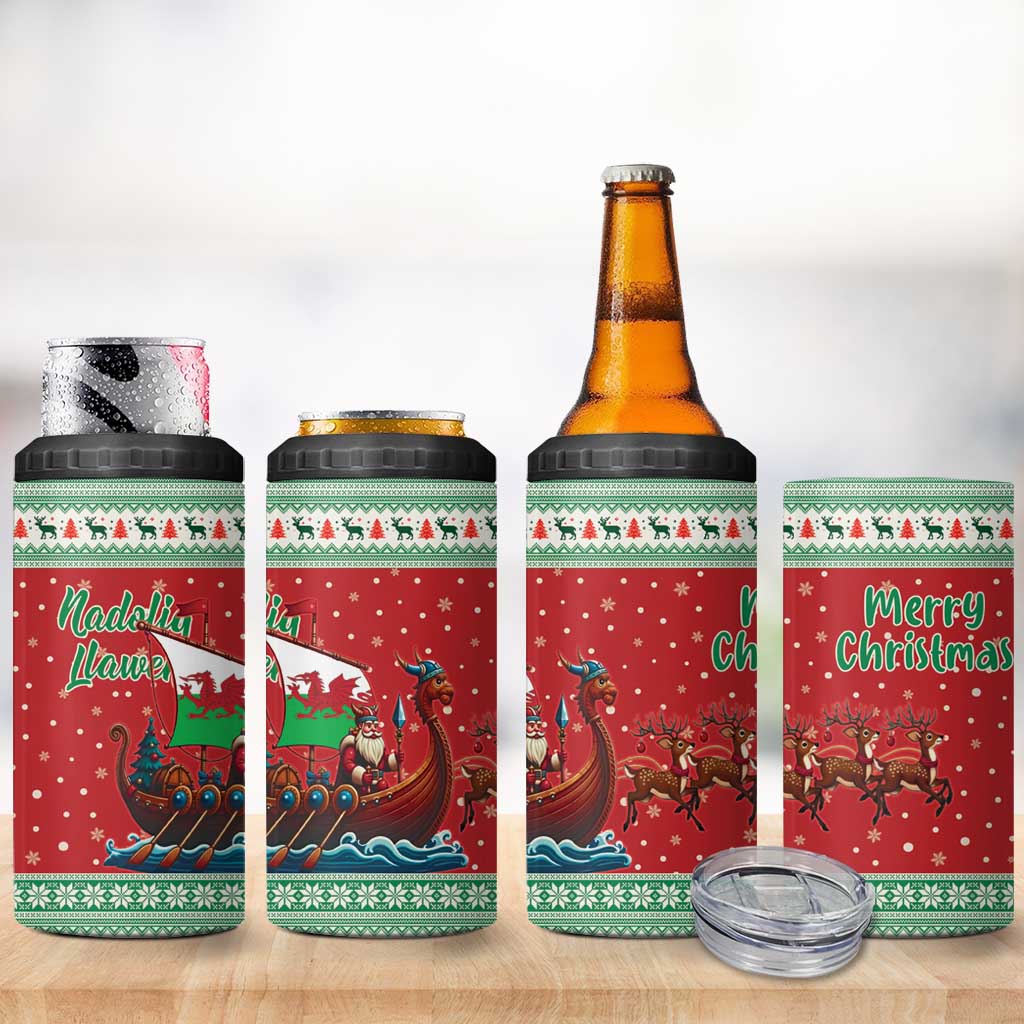 Wales Viking Santa Christmas 4 in 1 Can Cooler Tumbler Funny Reindeer Norse Xmas - Wonder Print Shop
