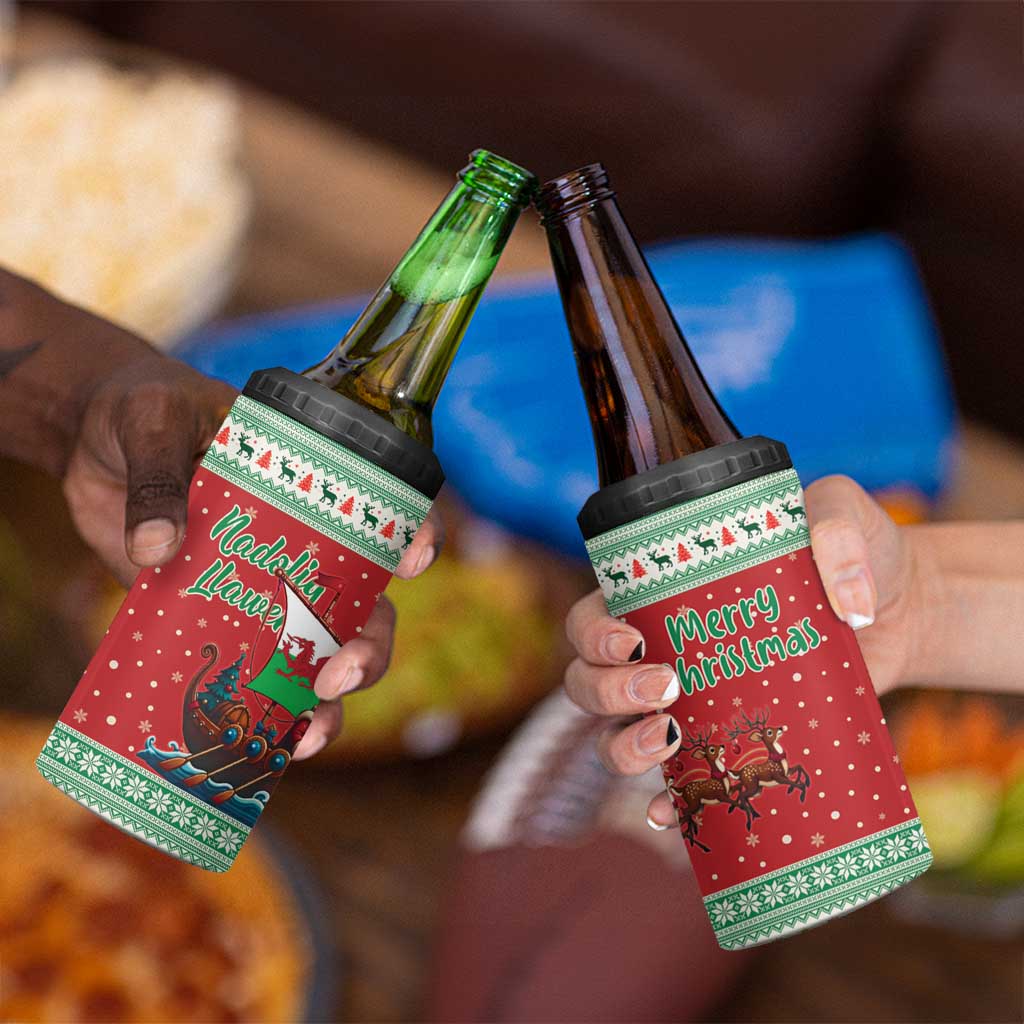 Wales Viking Santa Christmas 4 in 1 Can Cooler Tumbler Funny Reindeer Norse Xmas - Wonder Print Shop