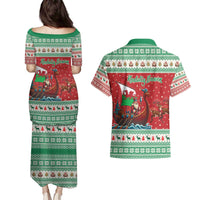 Wales Viking Santa Christmas Couples Matching Puletasi and Hawaiian Shirt Funny Reindeer Norse Xmas - Wonder Print Shop