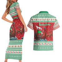 Wales Viking Santa Christmas Couples Matching Short Sleeve Bodycon Dress and Hawaiian Shirt Funny Reindeer Norse Xmas - Wonder Print Shop