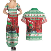 Wales Viking Santa Christmas Couples Matching Summer Maxi Dress and Hawaiian Shirt Funny Reindeer Norse Xmas - Wonder Print Shop