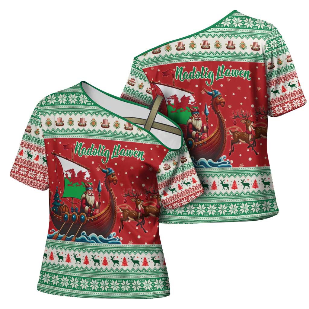 Wales Viking Santa Christmas Cross Shoulder Shirt Funny Reindeer Norse Xmas - Wonder Print Shop