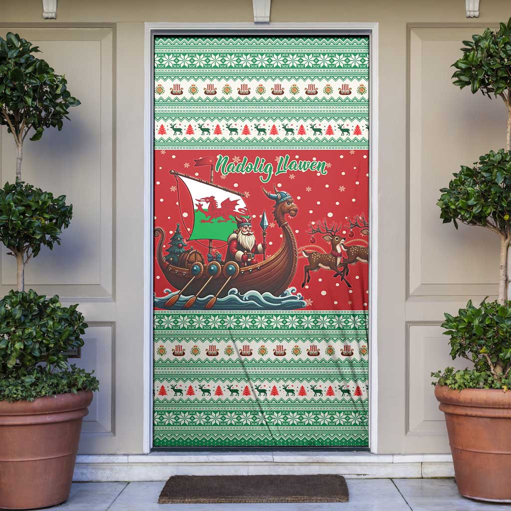 Wales Viking Santa Christmas Door Cover Funny Reindeer Norse Xmas - Wonder Print Shop