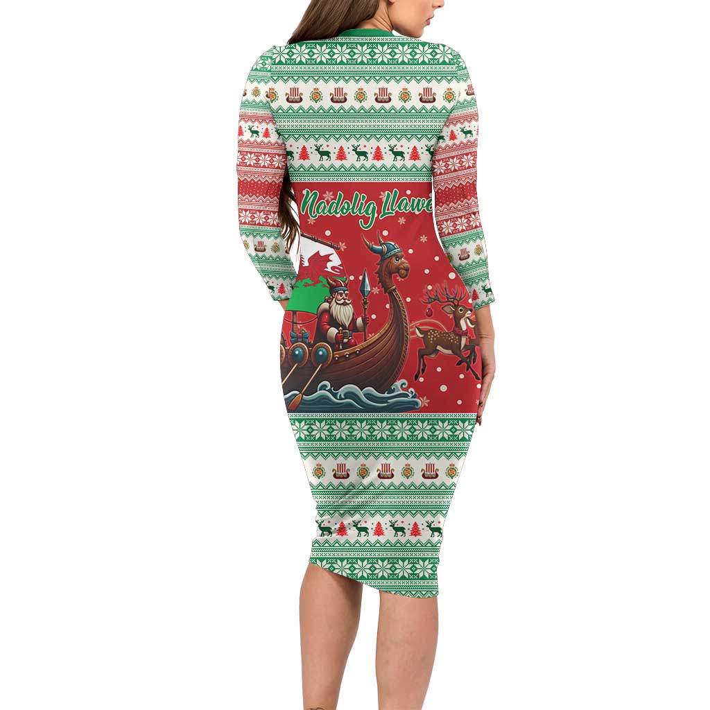 Wales Viking Santa Christmas Family Matching Long Sleeve Bodycon Dress and Hawaiian Shirt Funny Reindeer Norse Xmas - Wonder Print Shop