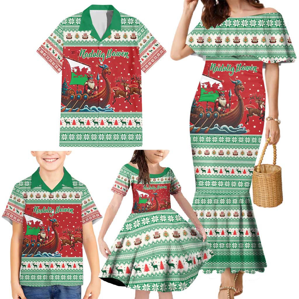 Wales Viking Santa Christmas Family Matching Mermaid Dress and Hawaiian Shirt Funny Reindeer Norse Xmas - Wonder Print Shop