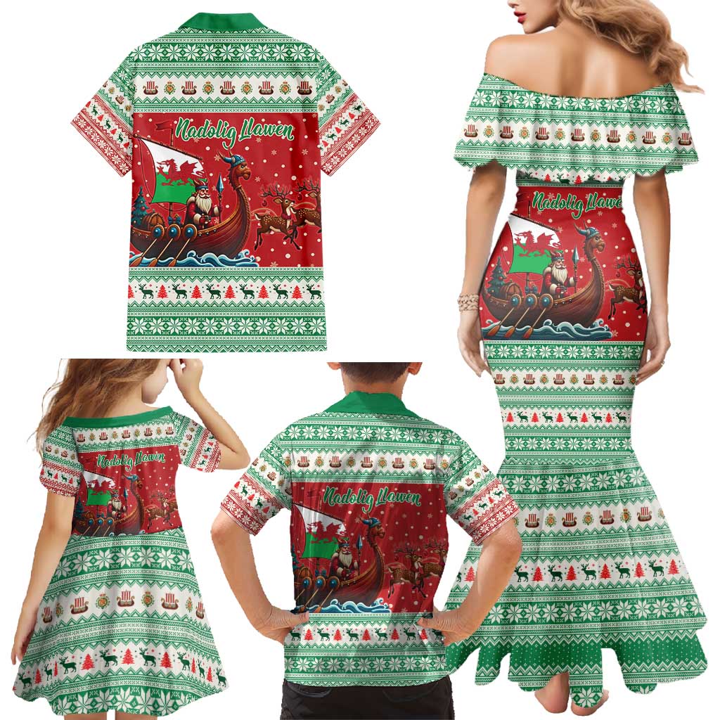 Wales Viking Santa Christmas Family Matching Mermaid Dress and Hawaiian Shirt Funny Reindeer Norse Xmas - Wonder Print Shop