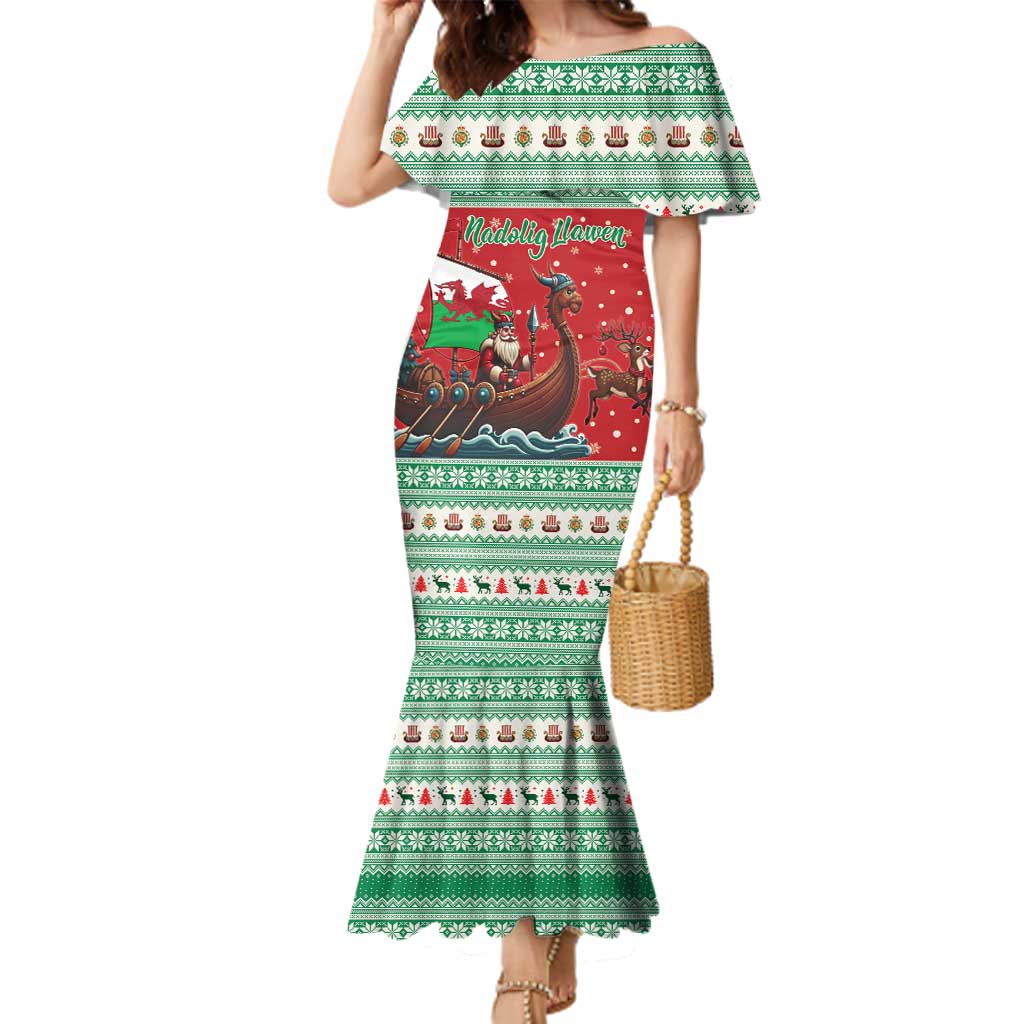 Wales Viking Santa Christmas Family Matching Mermaid Dress and Hawaiian Shirt Funny Reindeer Norse Xmas - Wonder Print Shop