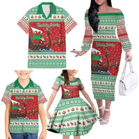 Wales Viking Santa Christmas Family Matching Off The Shoulder Long Sleeve Dress and Hawaiian Shirt Funny Reindeer Norse Xmas - Wonder Print Shop