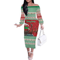 Wales Viking Santa Christmas Family Matching Off The Shoulder Long Sleeve Dress and Hawaiian Shirt Funny Reindeer Norse Xmas - Wonder Print Shop