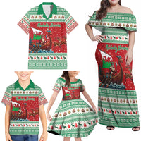 Wales Viking Santa Christmas Family Matching Off Shoulder Maxi Dress and Hawaiian Shirt Funny Reindeer Norse Xmas - Wonder Print Shop
