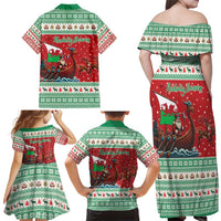 Wales Viking Santa Christmas Family Matching Off Shoulder Maxi Dress and Hawaiian Shirt Funny Reindeer Norse Xmas - Wonder Print Shop