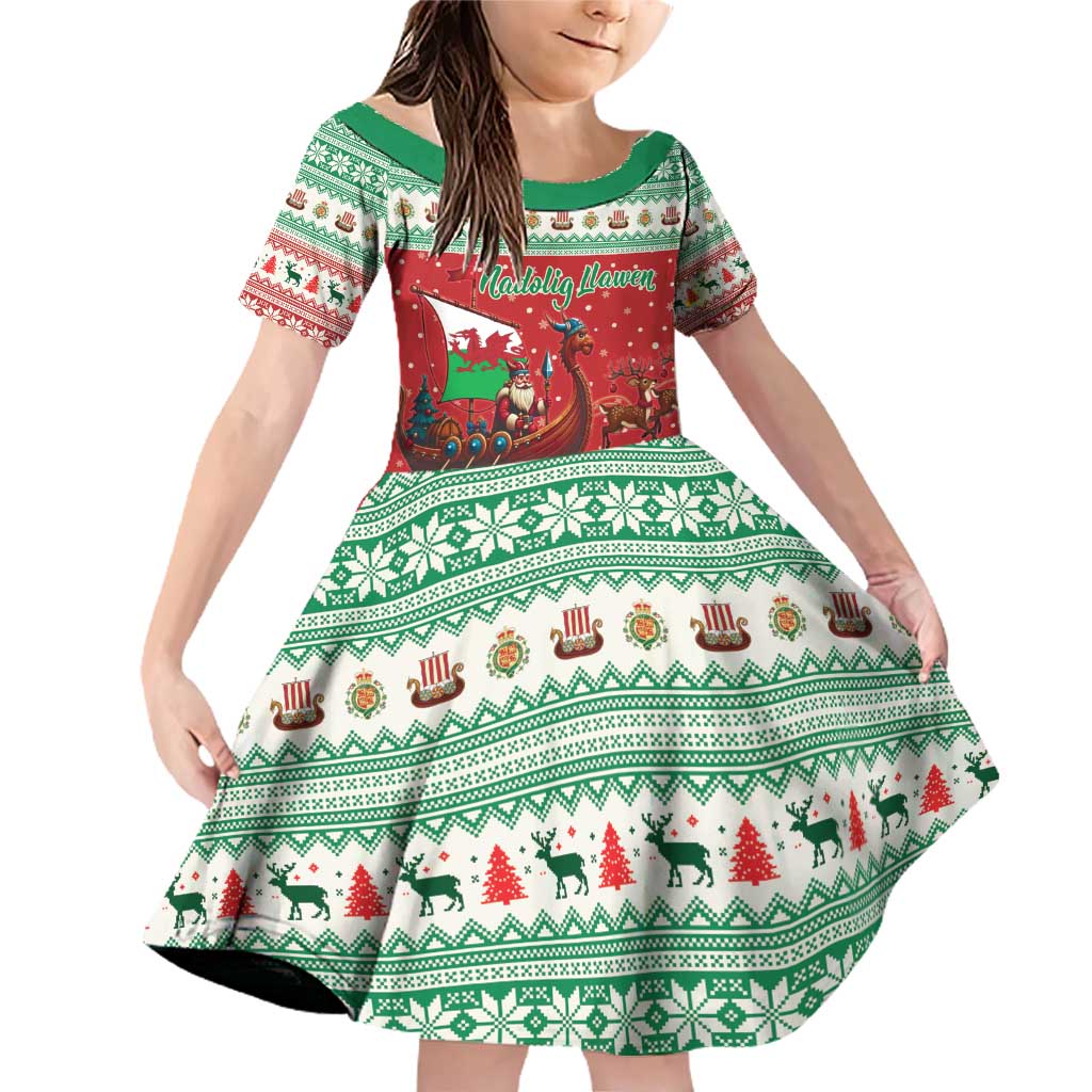 Wales Viking Santa Christmas Family Matching Off Shoulder Short Dress and Hawaiian Shirt Funny Reindeer Norse Xmas - Wonder Print Shop