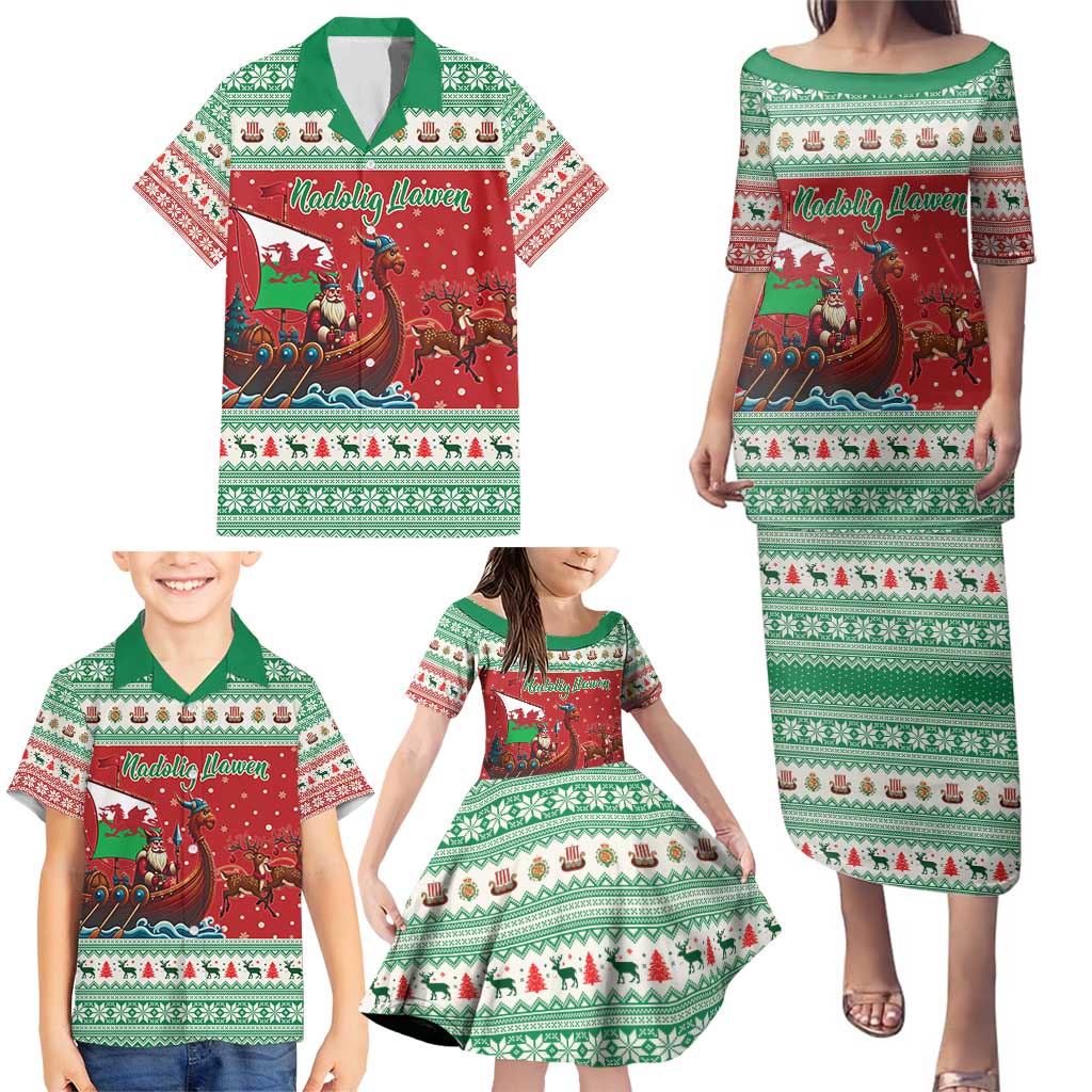 Wales Viking Santa Christmas Family Matching Puletasi and Hawaiian Shirt Funny Reindeer Norse Xmas - Wonder Print Shop