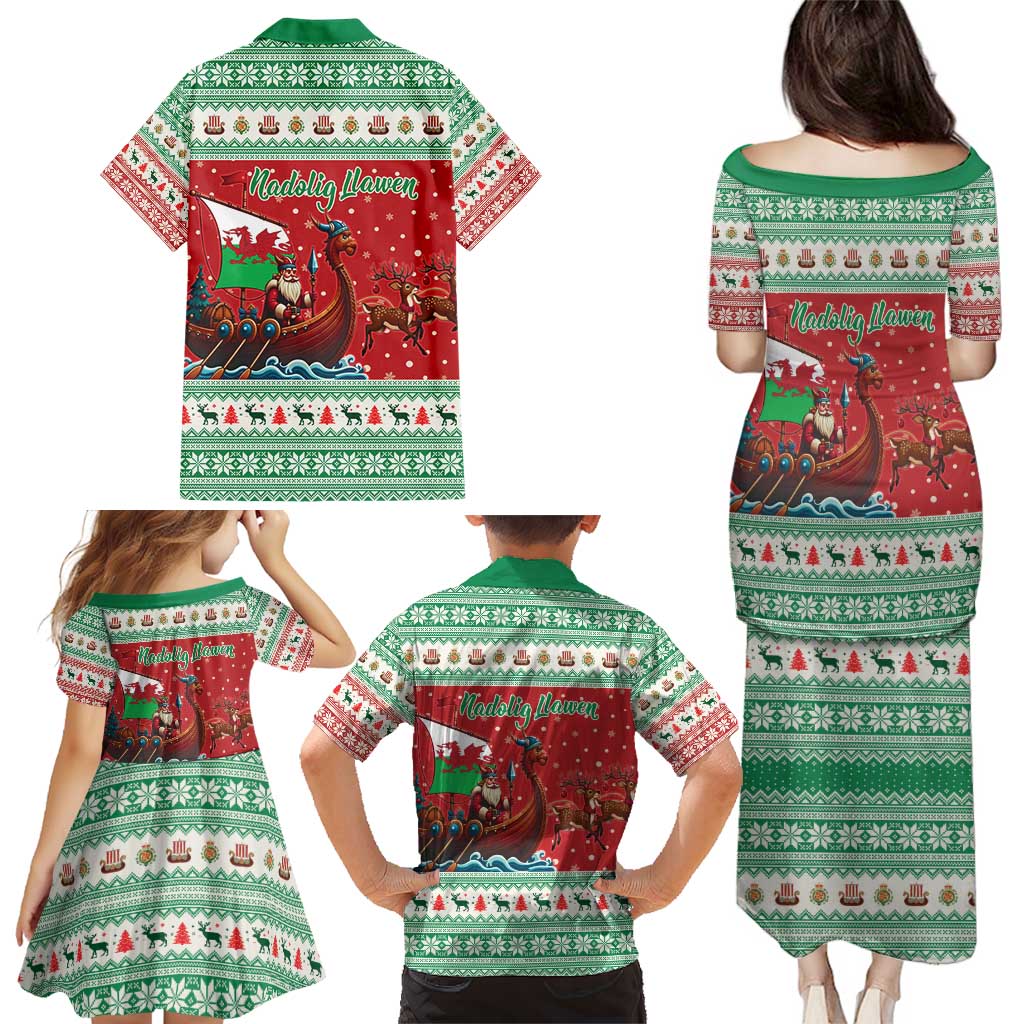 Wales Viking Santa Christmas Family Matching Puletasi and Hawaiian Shirt Funny Reindeer Norse Xmas - Wonder Print Shop