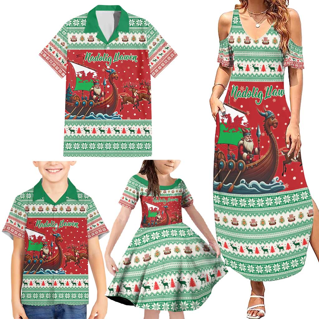 Wales Viking Santa Christmas Family Matching Summer Maxi Dress and Hawaiian Shirt Funny Reindeer Norse Xmas - Wonder Print Shop