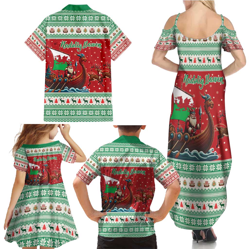 Wales Viking Santa Christmas Family Matching Summer Maxi Dress and Hawaiian Shirt Funny Reindeer Norse Xmas - Wonder Print Shop