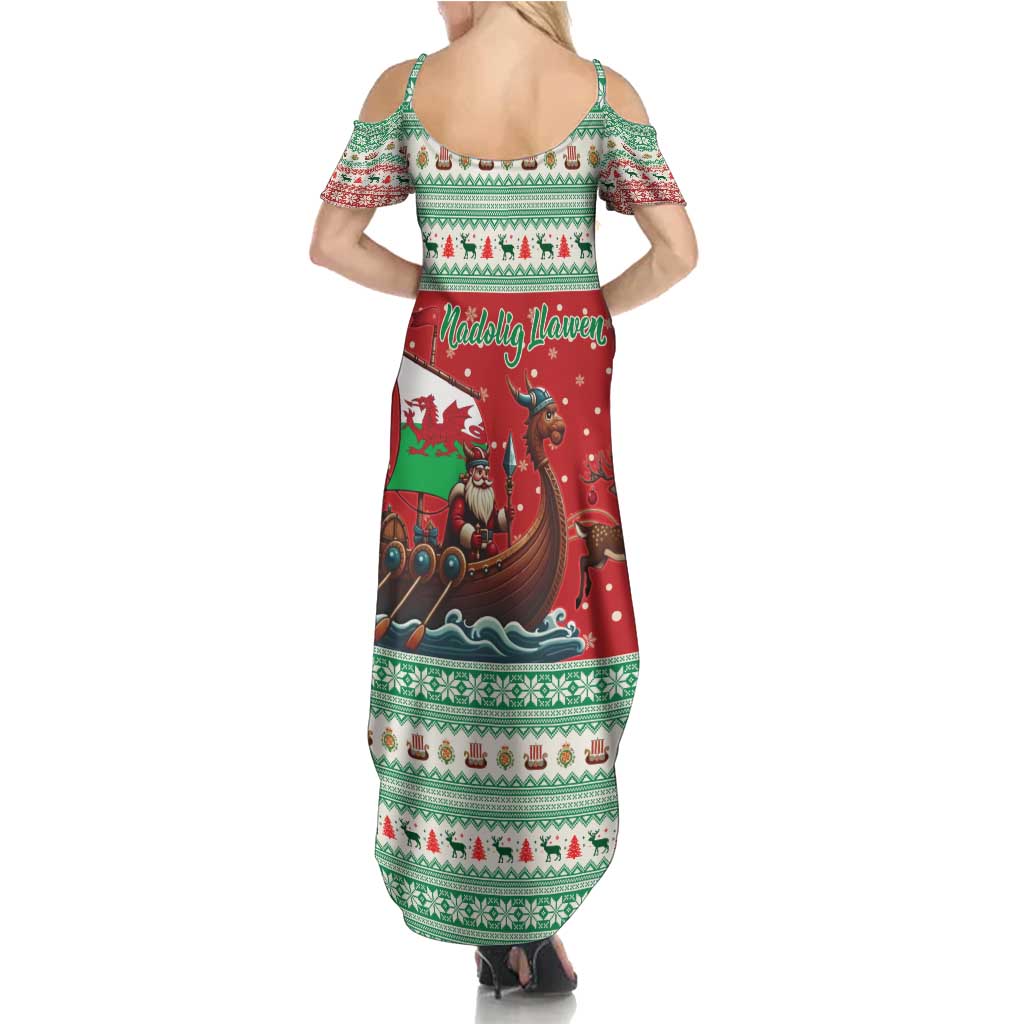 Wales Viking Santa Christmas Family Matching Summer Maxi Dress and Hawaiian Shirt Funny Reindeer Norse Xmas - Wonder Print Shop