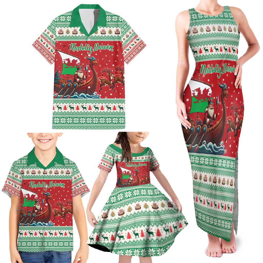 Wales Viking Santa Christmas Family Matching Tank Maxi Dress and Hawaiian Shirt Funny Reindeer Norse Xmas - Wonder Print Shop