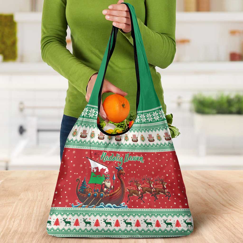 Wales Viking Santa Christmas Grocery Bag Funny Reindeer Norse Xmas - Wonder Print Shop