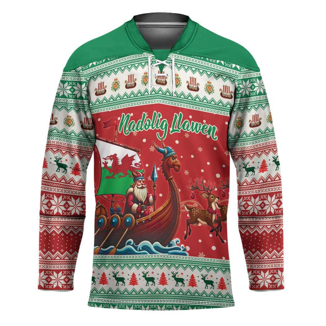 Wales Viking Santa Christmas Hockey Jersey Funny Reindeer Norse Xmas - Wonder Print Shop
