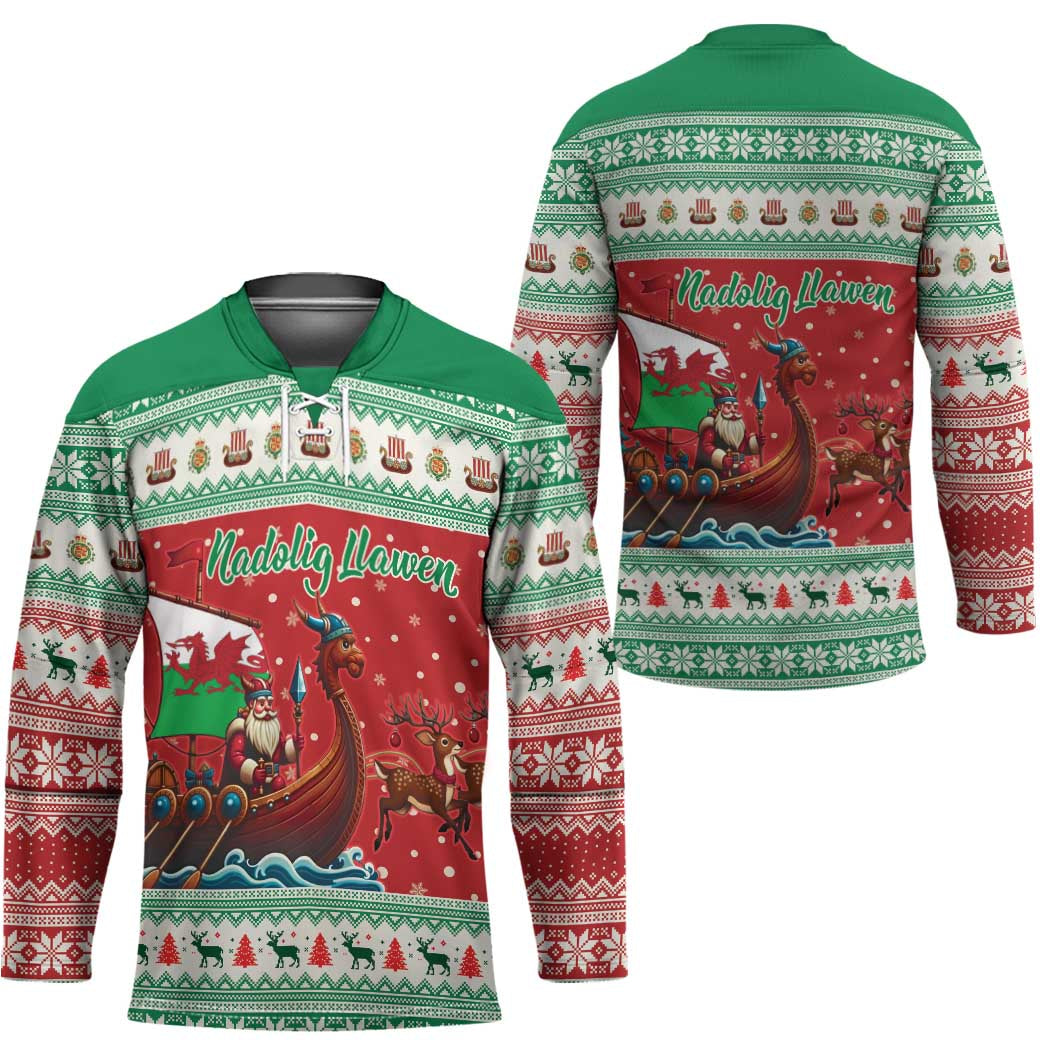 Wales Viking Santa Christmas Hockey Jersey Funny Reindeer Norse Xmas - Wonder Print Shop