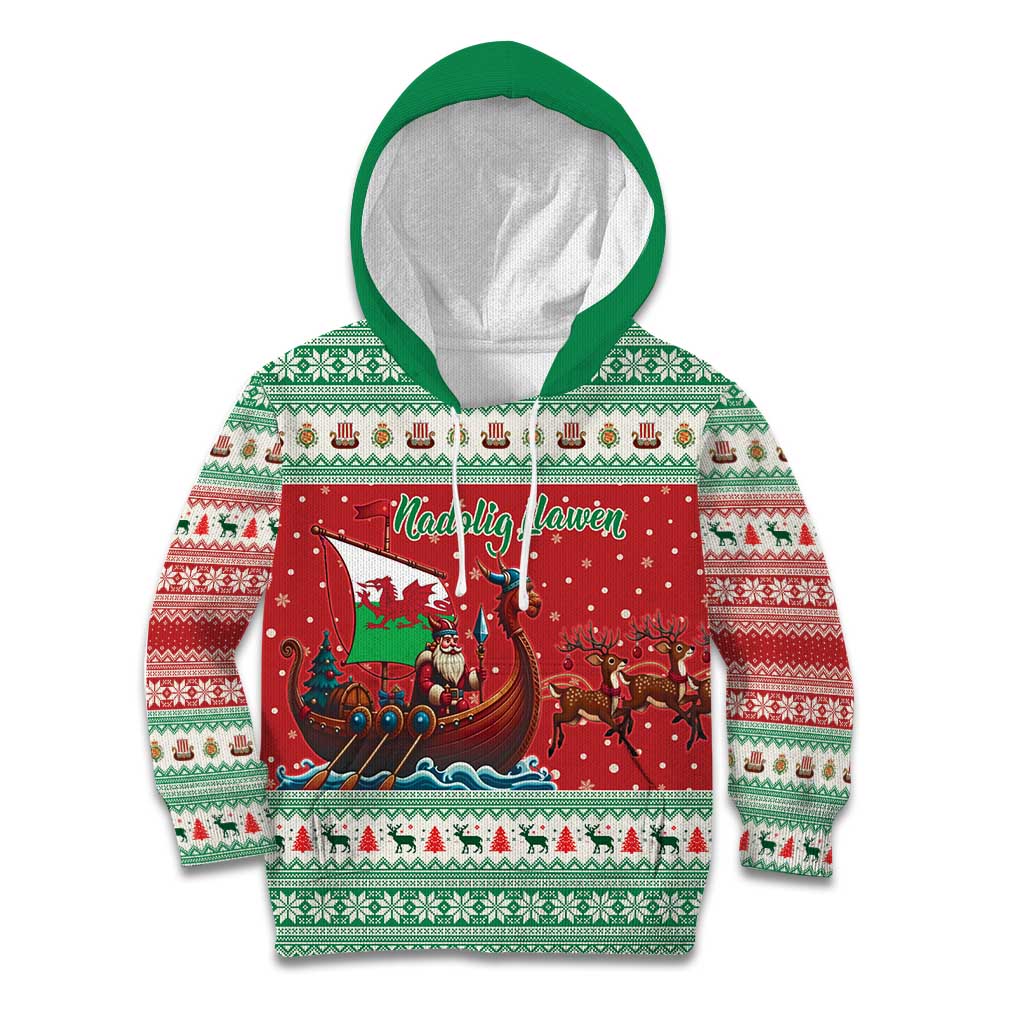 Wales Viking Santa Christmas Kid Hoodie Funny Reindeer Norse Xmas - Wonder Print Shop