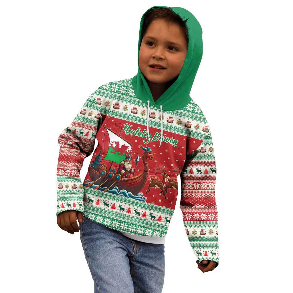 Wales Viking Santa Christmas Kid Hoodie Funny Reindeer Norse Xmas - Wonder Print Shop