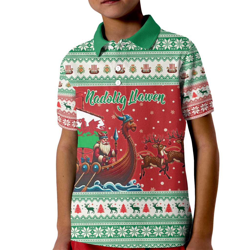 Wales Viking Santa Christmas Kid Polo Shirt Funny Reindeer Norse Xmas - Wonder Print Shop
