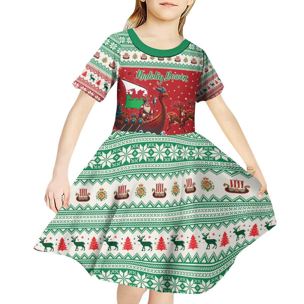 Wales Viking Santa Christmas Kid Short Sleeve Dress Funny Reindeer Norse Xmas - Wonder Print Shop
