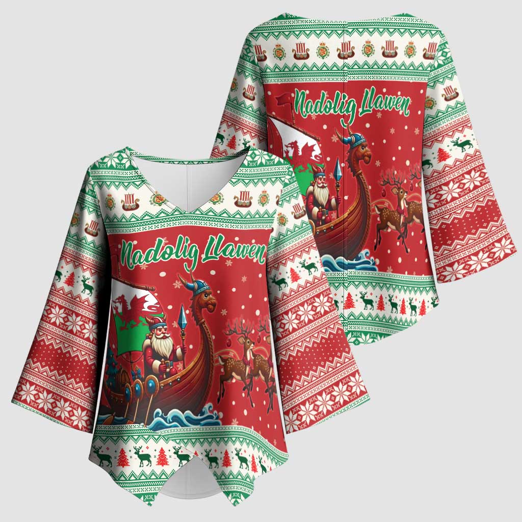 Wales Viking Santa Christmas Kimono Sleeve Blouse Funny Reindeer Norse Xmas - Wonder Print Shop