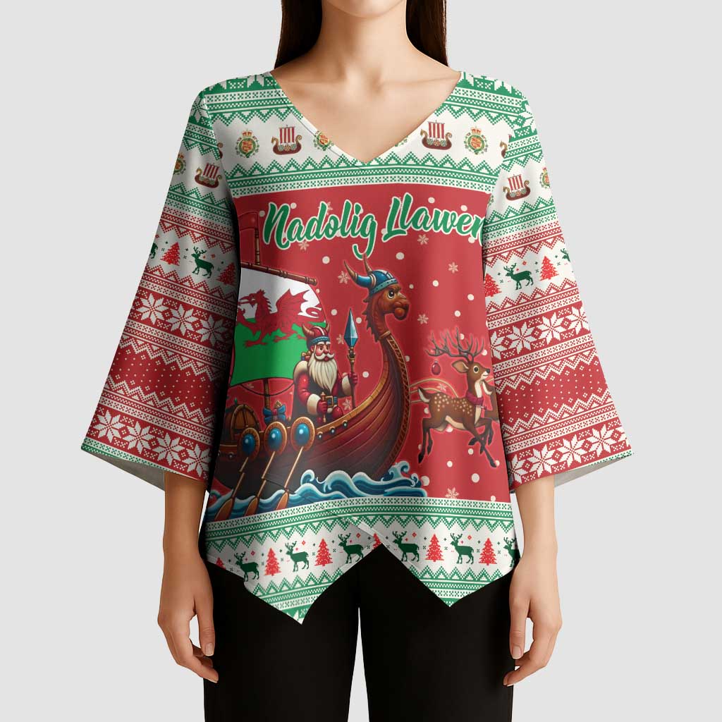 Wales Viking Santa Christmas Kimono Sleeve Blouse Funny Reindeer Norse Xmas - Wonder Print Shop