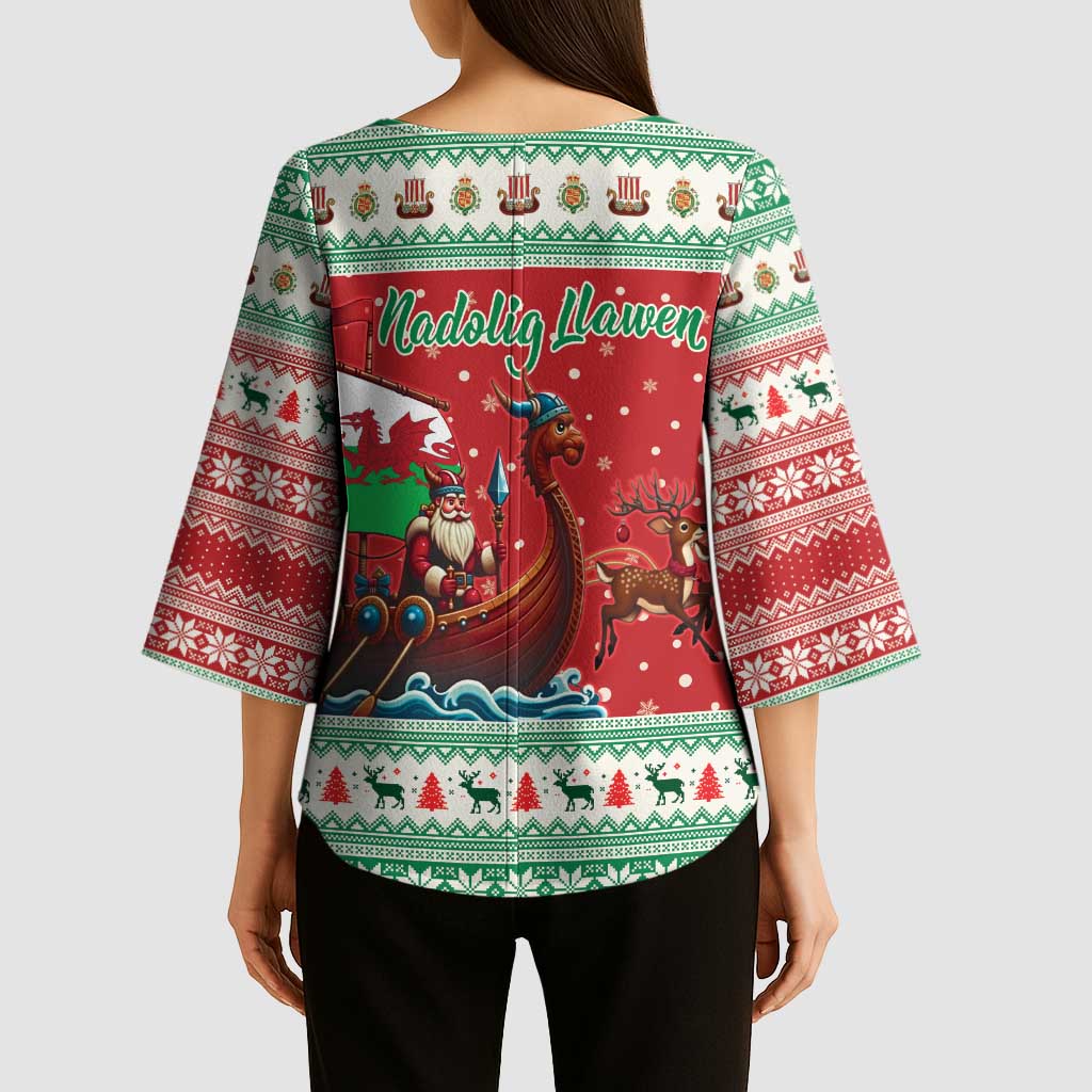 Wales Viking Santa Christmas Kimono Sleeve Blouse Funny Reindeer Norse Xmas - Wonder Print Shop