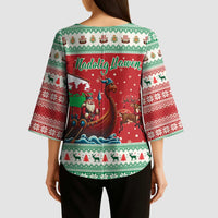 Wales Viking Santa Christmas Kimono Sleeve Blouse Funny Reindeer Norse Xmas - Wonder Print Shop