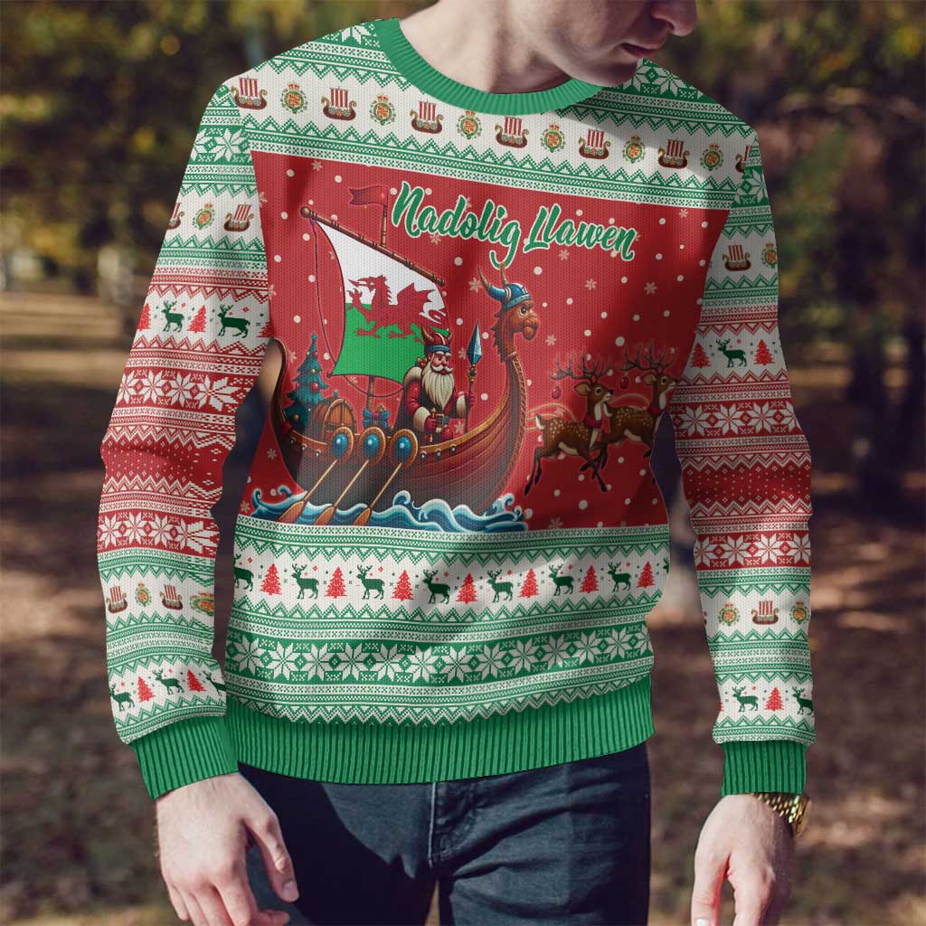 Wales Viking Santa Christmas Ugly Christmas Sweater Funny Reindeer Norse Xmas - Wonder Print Shop