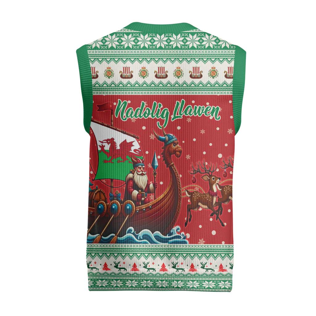 Wales Viking Santa Christmas Knitted V-Neck Vest Funny Reindeer Norse Xmas - Wonder Print Shop