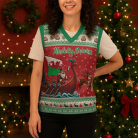 Wales Viking Santa Christmas Knitted V-Neck Vest Funny Reindeer Norse Xmas - Wonder Print Shop