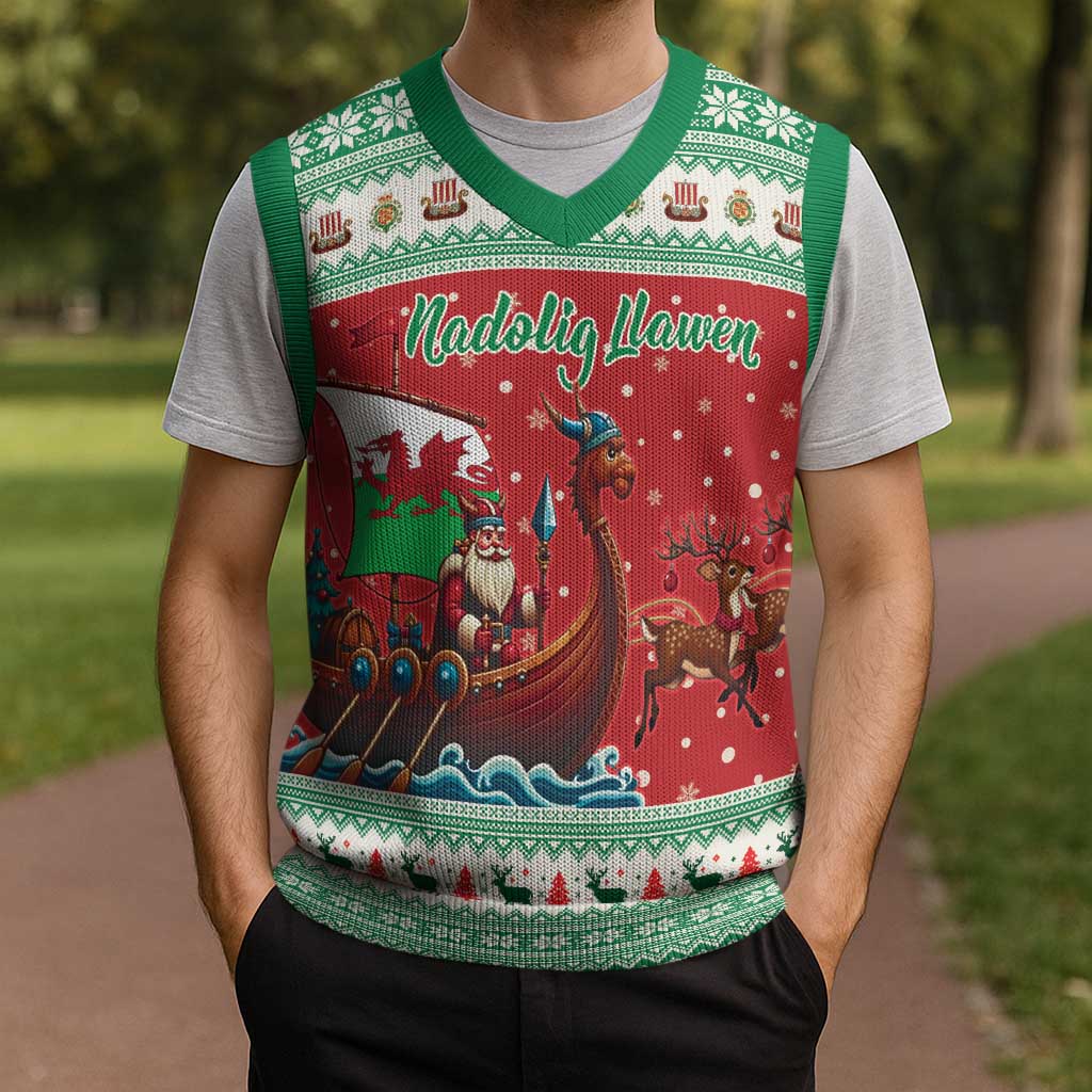 Wales Viking Santa Christmas Knitted V-Neck Vest Funny Reindeer Norse Xmas - Wonder Print Shop