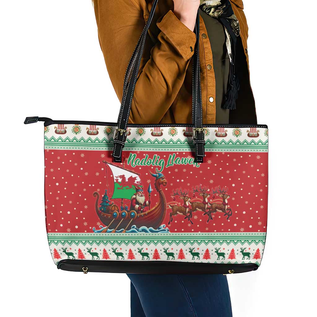 Wales Viking Santa Christmas Leather Tote Bag Funny Reindeer Norse Xmas - Wonder Print Shop